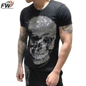 Nouvel Arrivage T-shirt Homme Personnalisé avec Strass, Vintage, Effet Délavé à l'Acide, Imprimé, 100% Coton Tricoté, Coupe Ample, Anti-boulochage - Product Image 1