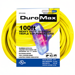 สายพ่วงภายนอกอาคาร DuroMax XPC10100C ยาว 100 ฟุต ขนาด 10 เกจ แบบสามทาง สายทองแดง 125V หุ้มฉนวน PVC - Product Image 2