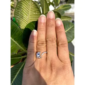 925 Silver Fine Jewelry <b>Cat</b> Ring with Blue Sapphire Trendy Gemstone Ring Resizable Plated Brass Great <b>Gift</b> Idea - Product Image 6