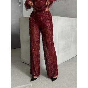 Pantalon de soirée élégant en tulle à sequins pour femme, avec paillettes scintillantes, vente en gros - Product Image 2