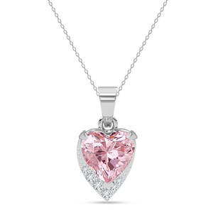 Pendentif Cimone en argent, cœur rose, plaqué or, acier inoxydable, laiton, serti de diamants, monture griffe, forme goutte d'eau tendance, chaîne - Product Image 1