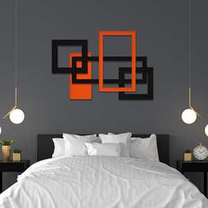 Art mural en métal orange et noir avec un design carré et rectangulaire, parfait pour la décoration murale du salon, de la chambre à coucher, accent moderne et élégant - Product Image 6