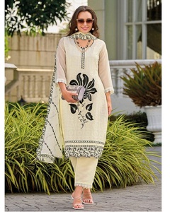 Hermosa tela de organza de cristal Kurti con pantalón Dupatta conjunto completamente cosido desgaste de fiesta vestido bordado secuencia Original - Product Image 1