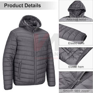 Veste matelassée pour hommes avec capuche Manteau d'hiver léger et compressible avec tissu résistant à l'eau et fermeture éclair Garage Bulk Custom - Product Image 6
