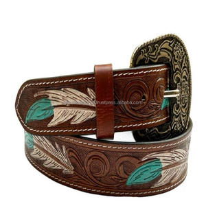 Excellent Quality Unique Design Hand Carving & Painting Genuine Leather Full Grain Western Leather Tooling <b>Belt</b> for Men & <b>Women</b> - Product Image 5