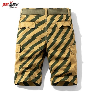 Shorts cargo d'été en pur coton pour hommes, shorts décontractés à poches pour garçons, streetwear masculin, shorts longs à rayures graphiques - Product Image 2