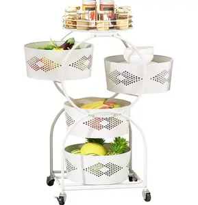 4 Tier Rotating Storage Rack for Kitchen Black and White Fruit and Vegetable Utensils Organizer - Product Image 2