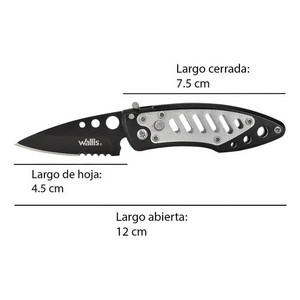 Cuchillo con bloqueo automático Wallis K273634, mango de metal negro y plateado - Product Image 2