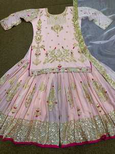 DESIGNER TOP SHARARA SET CON DUPATTA BORDADO SECUENCIA TRABAJO FIESTA WEAR COSTURA COMPLETA VERDE - Product Image 6