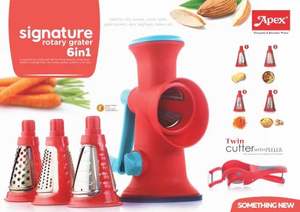 Râpe rotative 6 en 1, plastique, acier inoxydable, rouge, pliable, passe au lave-vaisselle, outil de cuisine pour légumes et fruits secs, fabriqué en Inde - Product Image 3