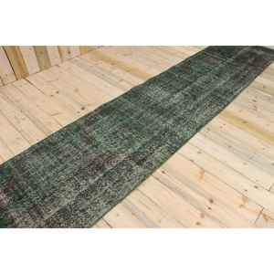 Tapis vintage 2,7x12,2 pieds, tapis turc, tapis persan vert et noir - Product Image 1