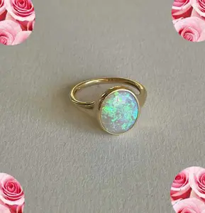 Anello in argento 925 con opale in pietra naturale etiopico per gioielli estivi nuova moda con rivestimento in oro placcato per regalo di anniversario