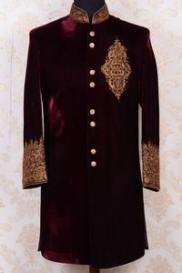NEW ZARI EMBROIDERY on SHERWANI on VELVET FABRIC & ALSO MATCHING SHOE WITH DRESS for PARTY-WEAR/ WEDDING Dress @ 2022 - Product Image 2
