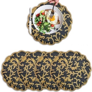 Christmas Decorative <b>Beaded</b> <b>Placemat</b> With Leaf Design Handmade Dining Table Mat for Wedding Fancy Mats & Pads - Product Image 5