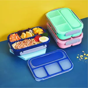 Taşınabilir piknik plastik 2024 tedarikçiler yüksek kalite 4 in 4 bölmesi yetişkinler japon toptan öğle BPA ücretsiz Bento kutusu çocuklar