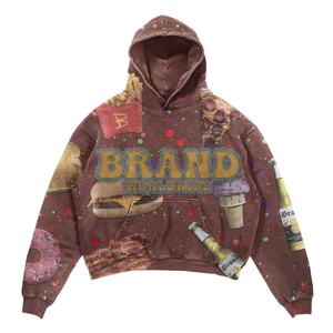 Sweat-shirt à capuche pour homme en molleton 100% coton, coupe classique, haute qualité, hiver, broderie et impression en relief, motifs unis personnalisés, avec poche - Product Image 1