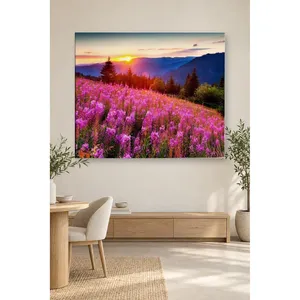 Impression sur toile de la pente de la montagne Fida avec des fleurs violettes au lever du soleil - Product Image 3