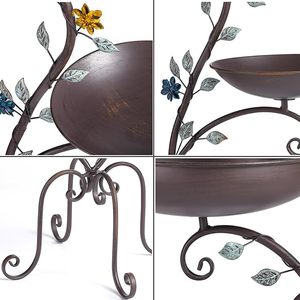 Macetero de Metal con Pedestal Vintage para Baño de Aves, Soporte Alimentador 3 en 1 para Jardín, Patio, Decoración de Césped con Puertas de Enrejado de Cercado de Hierro - Product Image 6
