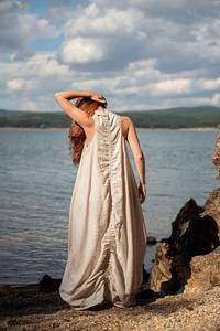 Haute qualité lin Maxi robe pour femmes naturel Avant Grade Boho Style écologique col bénitier poches plaine teint été lavable - Product Image 5