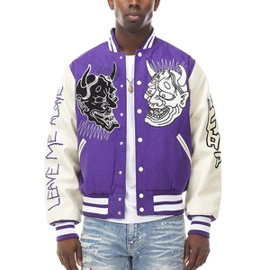 Logo personnalisé violet chenille patchs à manches en cuir Varsity Jacket pour hommes grande taille collège extérieur hiver Letterman vestes - Product Image 1