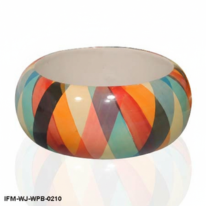 Handmade Wooden Painted <b>Bangle</b> <b>Bracelet</b> Wide Chunky Boho Cuff Colorful Geometric Pattern Statement Jewelry for Women - Product Image 3