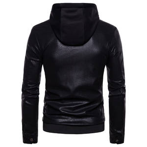 Veste en cuir pour hommes à logo personnalisé Veste en cuir d'hiver en PU de loisirs de couleur pure à capuche pour hommes 2025 - Product Image 3