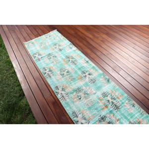 Vintage <b>Runner</b> Rug 2.2x7.8 ft (66x239 cm), Turkish <b>Green</b> Oriental Rug - Product Image 3