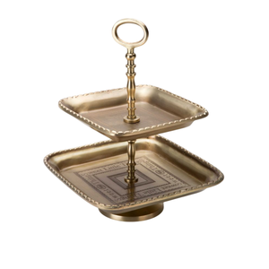 Base Redonda para Pastel de Latón Chapado en Oro, Decoración de Mesa para Bodas y Cumpleaños, Base para Pastel de 2 Niveles con Asa - Product Image 6