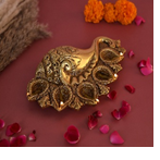 Deepak ethnique indien 850gm en laiton Shankh Design avec 5 figurines religieuses Diyas polies pour la décoration intérieure avec gravure - Product Image 5