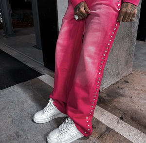 Fabricant personnalisé de vêtements de ville Sweat à capuche zippé en strass Ensemble de pantalons de survêtement pour hommes, survêtement délavé au soleil pour hommes - Product Image 4