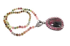 Pendentif en pierre taillée à facettes en tourmaline biologique naturelle Collier rond en tourmaline multiple Perles Collier en diamant pavé de serrure - Product Image 3