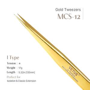 Pinzas en Forma de I de Acero Inoxidable Dorado MCS-12 con Puntas de Fibra, Aplicador de Extensiones de Pestañas Puntiagudas para Pestañas - Product Image 2