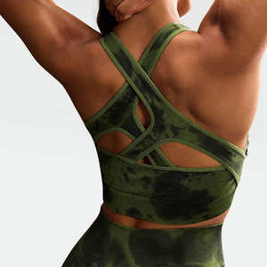 Soutien-gorge de yoga sans couture pour femmes en gros, couleur contrastée, dos élégant, haut sans manches à maintien élevé avec coussinets de poitrine pour le sport - Product Image 3