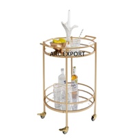 Chariot à 2 couches au design antique Chariot à petit-déjeuner et à thé en métal doré pour hôtel et restaurant