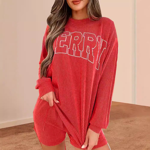 Conjunto Casual de Dos Piezas para Mujer, Talla Grande, de Poliéster, con Estampado de Letras y Manga Larga, Servicio OEM, Venta al Por Mayor - Product Image 1