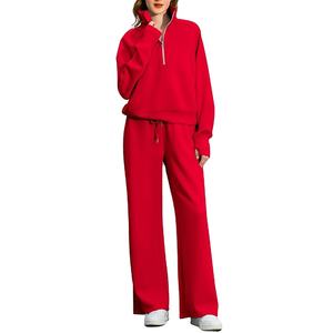 ชุดวอร์มกางเกงขากว้างชุด2ชิ้นของผู้หญิงชุดผ้าฝ้ายชุดเลานจ์โอเวอร์ไซส์มีซิปครึ่ง2026 - Product Image 3