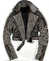 Blouson de moto clouté pour homme, taille adulte, noir, style punk, en cuir, coupe longue, avec clous, coupe-vent, vêtement de sport, clous robustes, couleurs personnalisables
