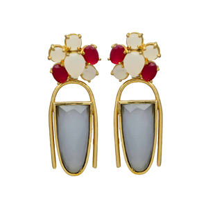 New Arrival Flower Design Grey Chalcedony Gemstone Drop <b>Earring</b> <b>Set</b>, <b>Gold</b> Plated <b>Earring</b> <b>Set</b> for Woman - Product Image 1