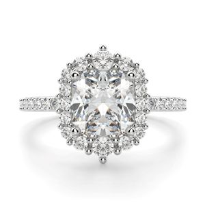 Bague de fiançailles Halo en diamant taillé coussin pour femme - Product Image 3