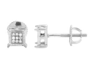 S925 Sterling <b>Silver</b> Square <b>Stud</b> Fully Iced Out Hip Hop Moissanite Round Diamond <b>Earrings</b> For Women - Product Image 3