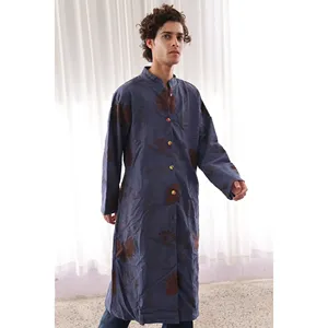 Veste longue brodée à la main Suzani à motif floral bleu, écologique, personnalisable avec logo, pour homme et femme, matelassée, printemps, taille XL - Product Image 5