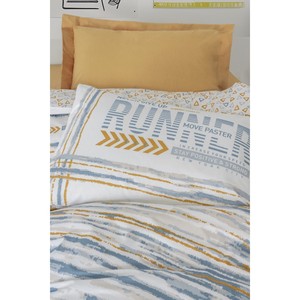 Parure de lit Dashon jaune en coton, housse de couette simple, drap-housse pour chambres d'adolescents, ensemble moderne rayé King 7 pièces pour la maison Noël - Product Image 2