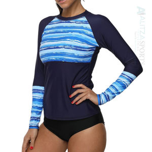 Custom Women's <b>Long</b> <b>Sleeve</b> Rash Guard Bra <b>Top</b> Lightweight Quick-Dry Fabric UV Protection Print Tie Plus Sizes Beach Activities - Product Image 1