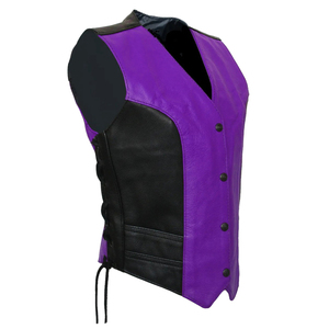 Chaleco de cuero transpirable Premium para hombre morado, cuello en V, 2 lados, cordones, estilo formal de verano - Product Image 2