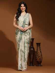 El último diseñador Chinon Seda Bordado Secuencia Trabajo a mano Listo para usar Sari por Fab Zone Ropa india y pakistaní - Product Image 5