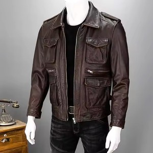 Fina calidad nueva llegada suave al tacto cuero de vaca Vintage invierno moda personalizado hombres Slim Fit Biker chaqueta de cuero de la motocicleta - Product Image 4