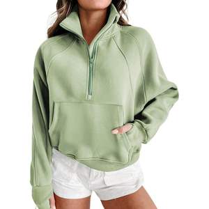 Sweat-shirt à col montant vintage pour femme, demi-zip, pull à col montant, molleton, coupe ample, streetwear décontracté, pull 2026 - Product Image 6