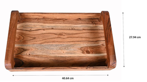 Grand plateau de service rectangulaire en bois 15.7x11 pour collations, desserts et boissons avec design de bord d'arc artisanal d'Inde - Product Image 2