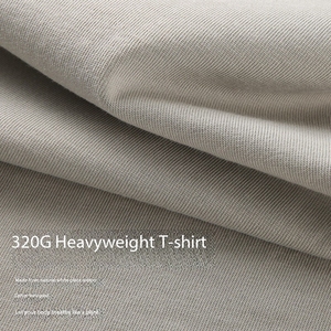 T-shirt brodé avec logo personnalisé OEM 320g de coton lourd Style américain petit col Double gaze Streetwear T-shirt personnalisé - Product Image 4