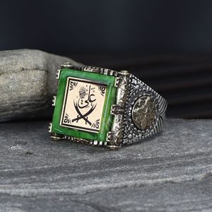 Azuris Custom Logo 925 Sterling Silver Ottoman Style Men's <b>Ring</b> Naturel Black Stone Handmade in Turkey VALKH1592 - Product Image 2